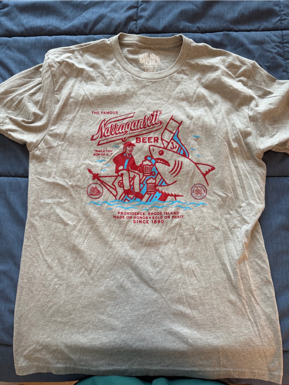 Narragansett Beer Gray T-Shirt with JAWS Design